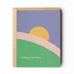 Greeting card with a pastel sunset design and the words "sending you love"
