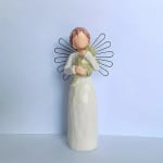 Small angel figurine in a white dress with wire wings