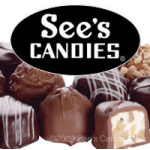 Assorted chocolate candies with a See's Candies logo