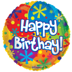 Colorful round balloon with "Happy Birthday!" text