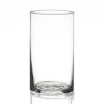 Clear cylindrical glass vase on a white background