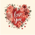 Heart-shaped floral graphic with roses and the words I love you