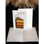 Birthday card with a cake illustration and gold lettering