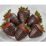 Chocolate-covered strawberries arranged on a white plate