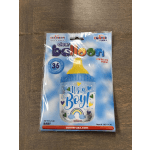 Packaged baby boy balloon with hearts and rainbow design