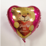 Heart-shaped pink balloon with a teddy bear and the words "You're so special"