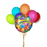Cluster of colorful balloons with a congratulations foil balloon