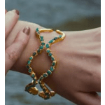 Gold bracelet with turquoise stones on a wrist