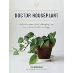 Houseplant in a brown pot on a saucer with the title "Doctor Houseplant" above it