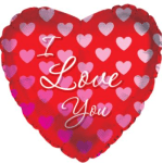 Heart-shaped red balloon with pink hearts and "I Love You" text