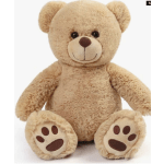 Plush teddy bear with tan fur and paw pads