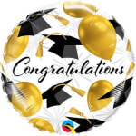 Round congratulations balloon with gold and black graduation caps
