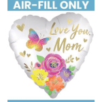 Heart-shaped balloon with "Love You Mom" text and floral graphics