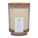 Vanilla bean candle in a glass jar with a wooden lid