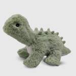 Green plush dinosaur toy on a white background