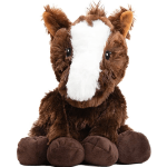 Brown plush horse with a white face and large stuffed hooves