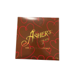 Box of Ashers milk and dark chocolate assortment with heart designs