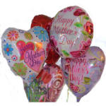 Cluster of heart-shaped Mother's Day balloons with floral prints