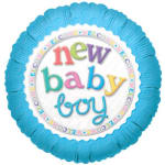 Round blue balloon with "new baby boy" text