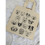 Canvas tote bag with black dog face illustrations