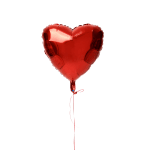 Red heart-shaped foil balloon with a thin ribbon tail