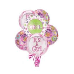 Cluster of pink balloons with "It's a Girl" text