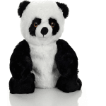Plush panda bear sitting against a white background