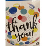 Colorful polka dot balloon with the words thank you