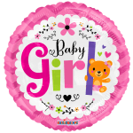 Pink baby girl foil balloon with a teddy bear graphic