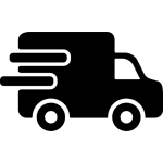 Black delivery truck icon on a green background