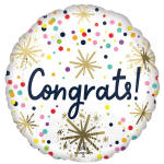 Round white balloon with colorful confetti dots and "Congrats!" text