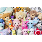 Assorted plush animal toys packed together in many colors