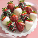 Chocolate-covered strawberries in a white tray