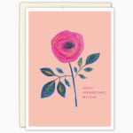 Anniversary card with a pink flower illustration and blue leaves