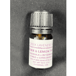 Small amber bottle of lavender and lemon essential oil with a black cap