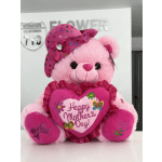 Pink teddy bear holding a heart that says Happy Mother's Day