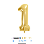 Gold foil balloon shaped like the number 1
