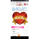 Heart-shaped red and gold foil balloon with multilingual "I Love You" text