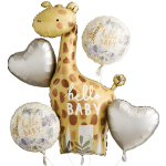 Giraffe-shaped baby shower balloon with heart and round balloons