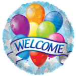 Round welcome balloon with colorful balloons and stars