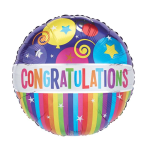 Round multicolor congratulations balloon with stars and stripes