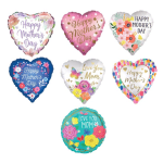 Assorted heart-shaped Mother's Day balloons with floral designs
