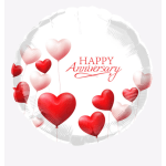 Heart-shaped anniversary balloon with red and pink heart balloons