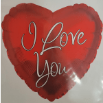 Red heart-shaped balloon with the words I Love You