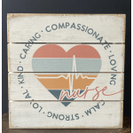 Wooden sign with a heart and the word nurse