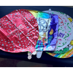 Assorted birthday foil balloons with heart and candle designs