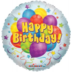 Round birthday balloon with colorful balloons and "Happy Birthday!" text