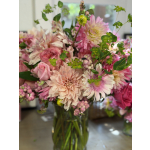 Pink and blush mixed bouquet in a glass vase