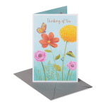 Thinking of You greeting card with illustrated flowers and butterflies