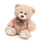 Plush teddy bear with a plaid bow tie